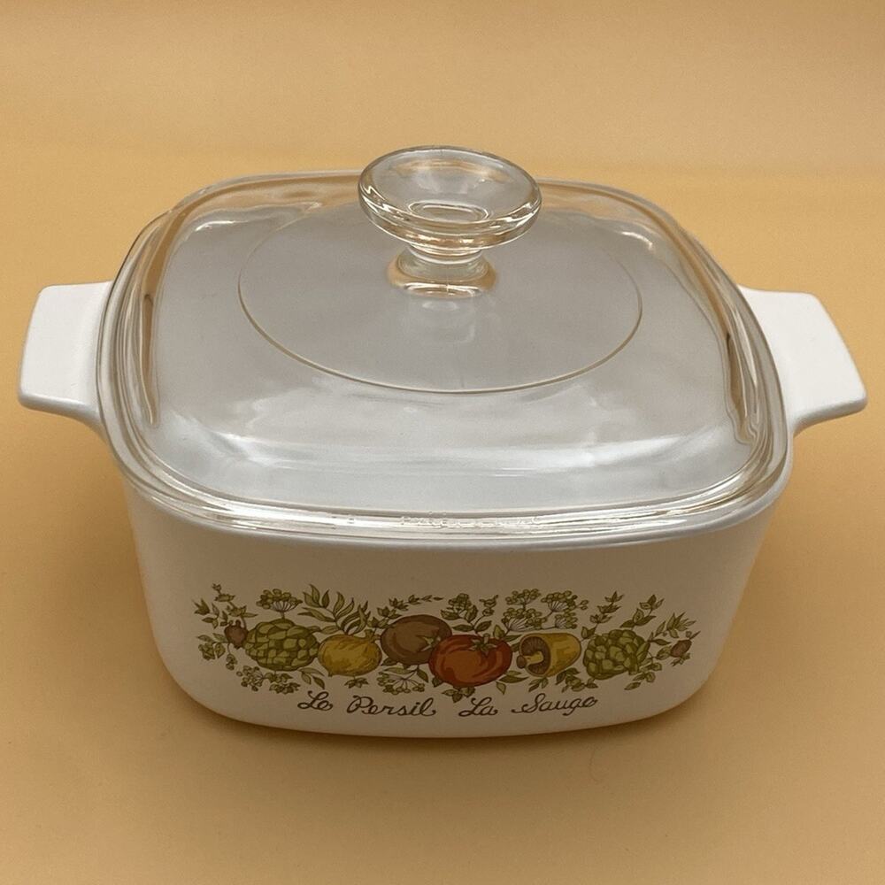 Vintage Corning Wear Casserole Spice of Life Le Percil La Sage 1.5 qt with Lid